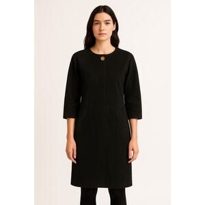 1990s Margaret Godfrey Suede Leather Black Minimalist  Dress Size 6